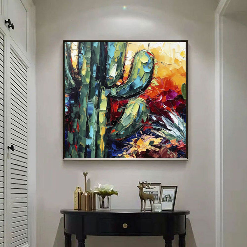 Handmade Oil Painting Canvas Wall Art Decoration Palette Knife Thick Oil Flower Cactusfor Home Dining Room Decor Rolled Frameless Unstretched Painting
