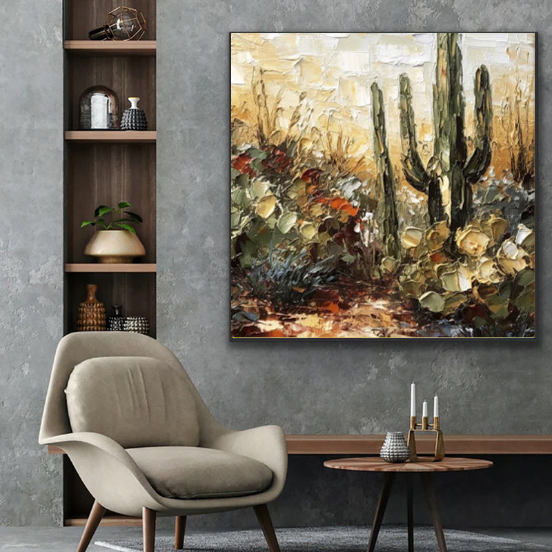 Handmade Oil Painting Canvas Wall Art Decoration Palette Knife Thick Oil Flower Cactusfor Home Dining Room Decor Rolled Frameless Unstretched Painting