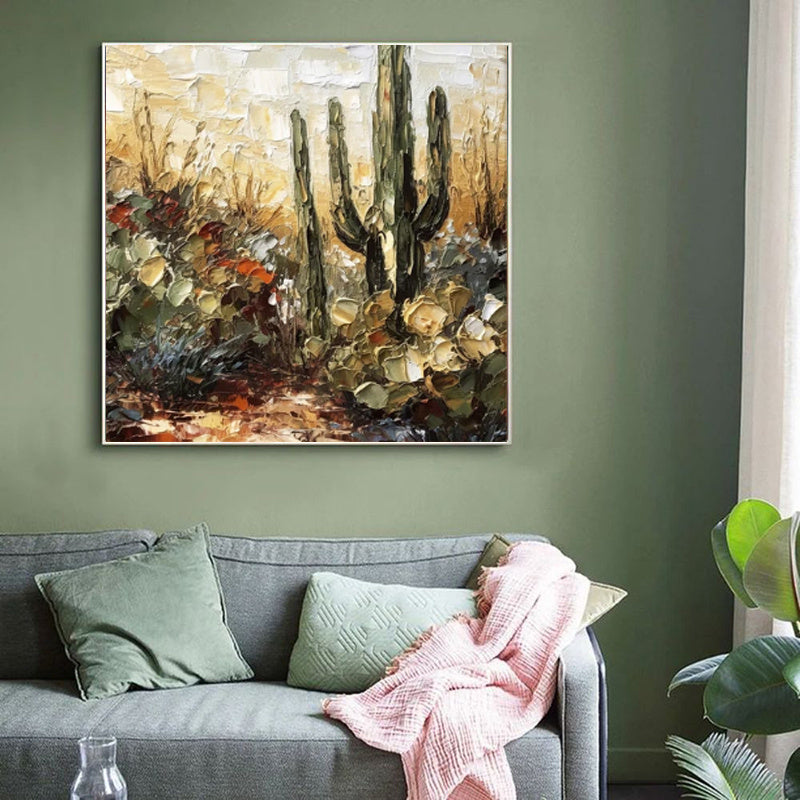 Handmade Oil Painting Canvas Wall Art Decoration Palette Knife Thick Oil Flower Cactusfor Home Dining Room Decor Rolled Frameless Unstretched Painting