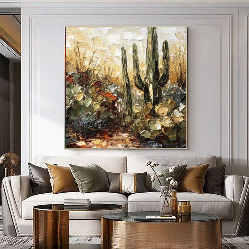 Handmade Oil Painting Canvas Wall Art Decoration Palette Knife Thick Oil Flower Cactusfor Home Dining Room Decor Rolled Frameless Unstretched Painting
