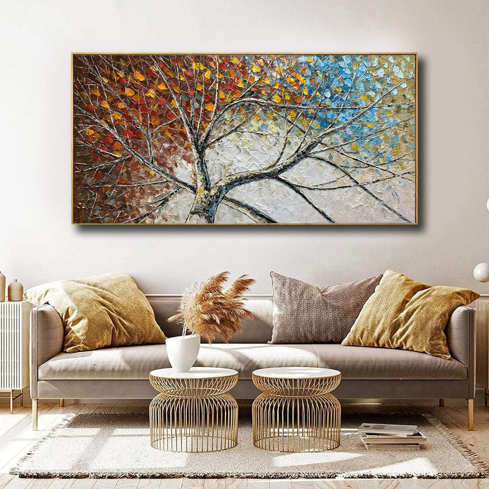 Large Handpainted Palette Knife Fortune Tree Oil Painting On Canvas Modern Abstract Landscape Art Poster Living Room Wall Pictures Home Decor