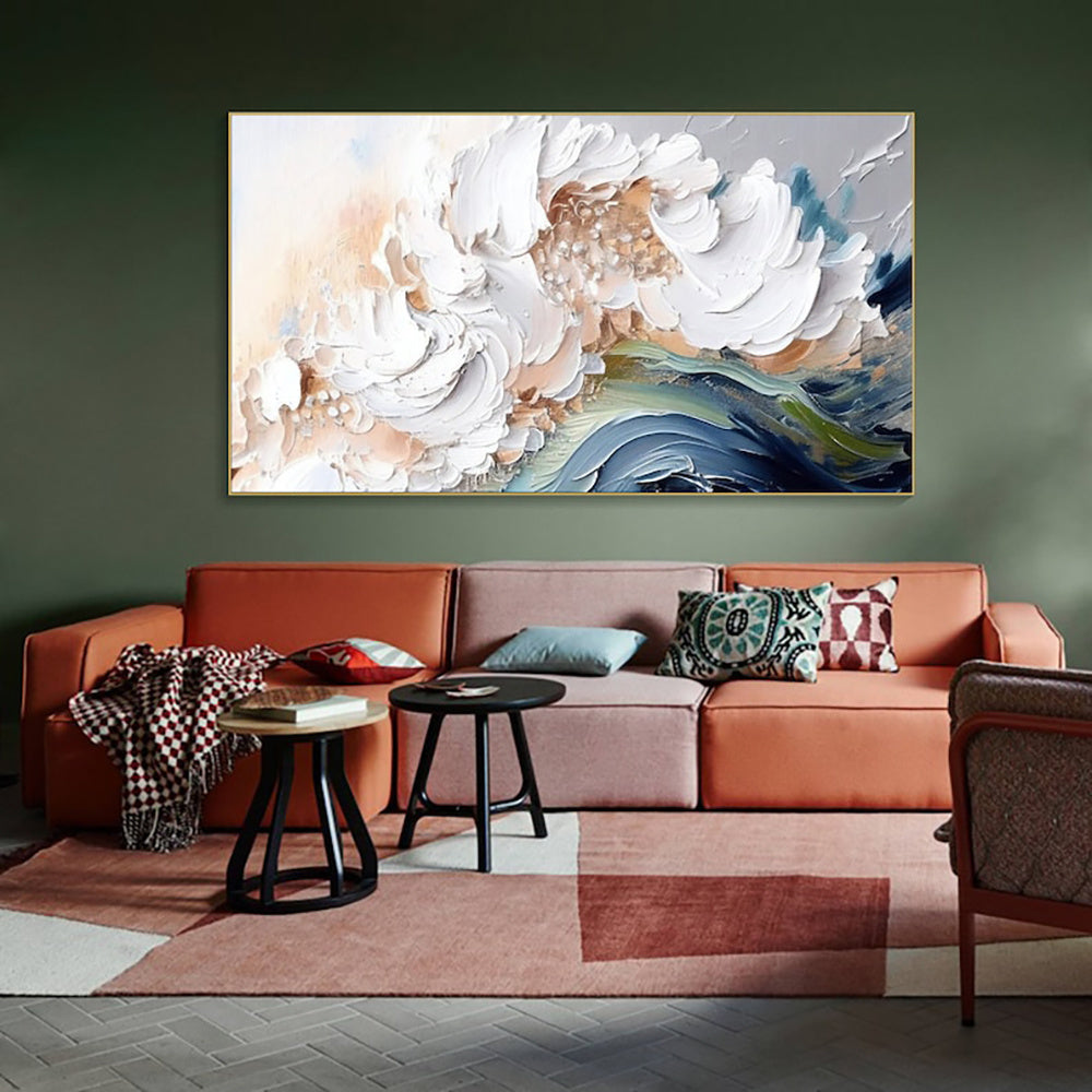 Modern Abstract Handmade Oil Paintings Heavy Texture White Waves No Framed Large Size Wall Picture For Restaurant Canvas Art Home Decor