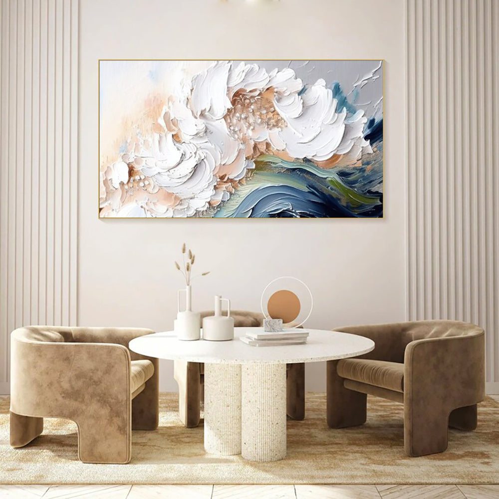 Modern Abstract Handmade Oil Paintings Heavy Texture White Waves No Framed Large Size Wall Picture For Restaurant Canvas Art Home Decor