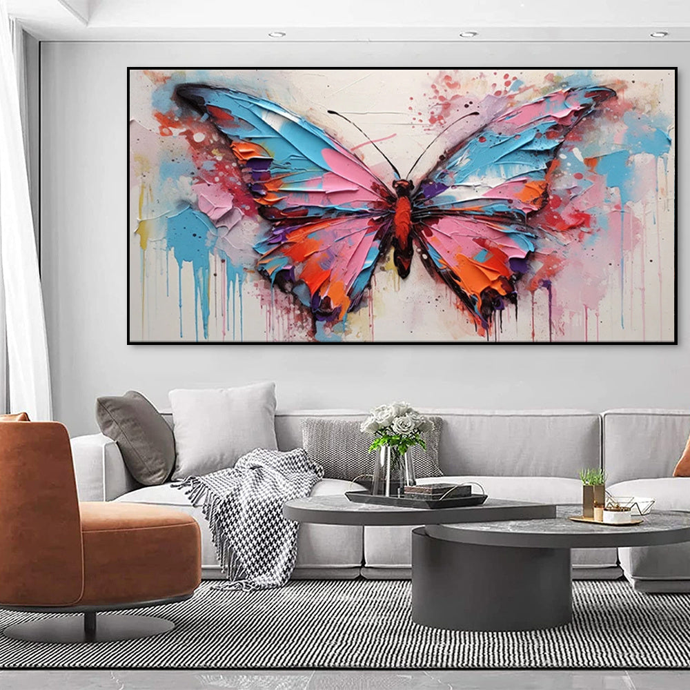 Large Abstract Handmade Canvas Art Modern Acrylic Oil Painting Vibrant Animal Butterfly Wall Home Decor For Living Room