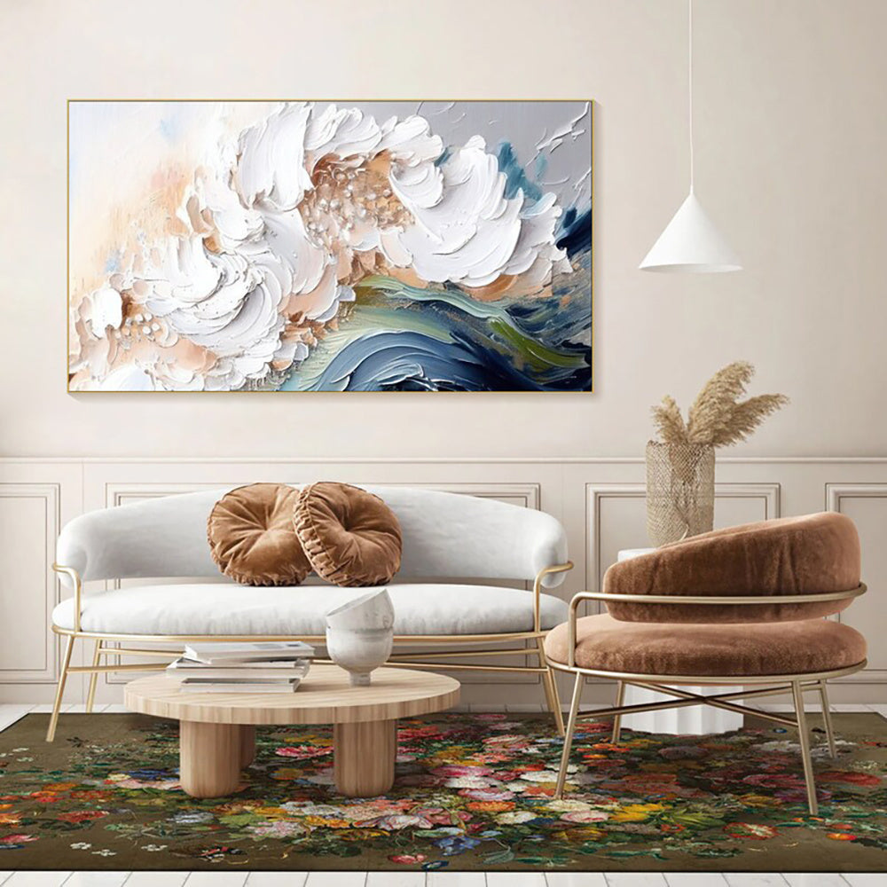 Modern Abstract Handmade Oil Paintings Heavy Texture White Waves No Framed Large Size Wall Picture For Restaurant Canvas Art Home Decor