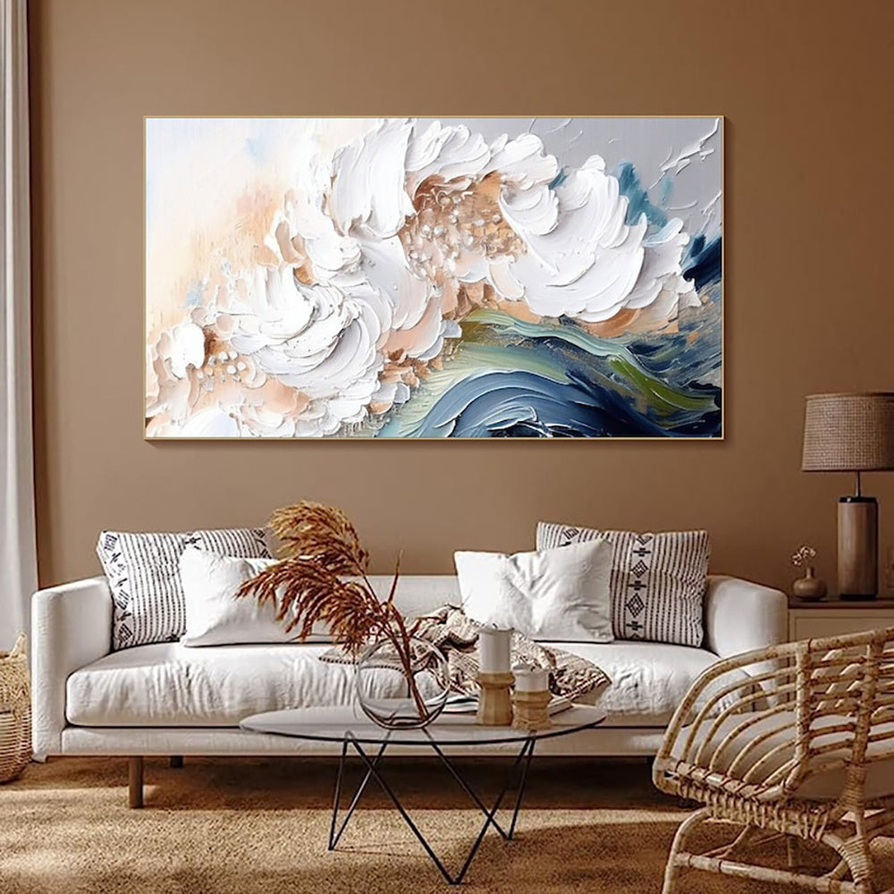 Modern Abstract Handmade Oil Paintings Heavy Texture White Waves No Framed Large Size Wall Picture For Restaurant Canvas Art Home Decor