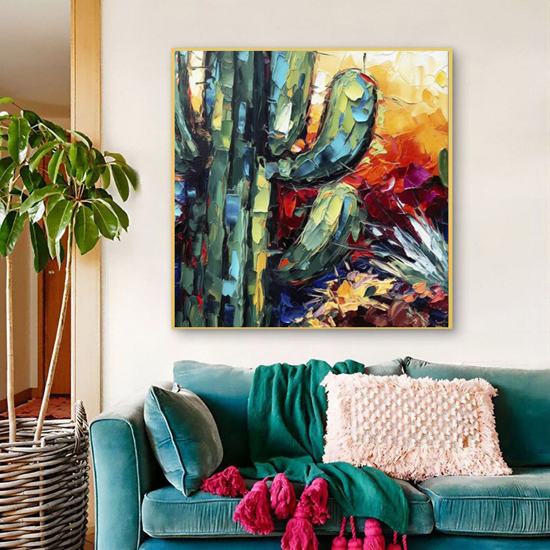 Handmade Oil Painting Canvas Wall Art Decoration Palette Knife Thick Oil Flower Cactusfor Home Dining Room Decor Rolled Frameless Unstretched Painting