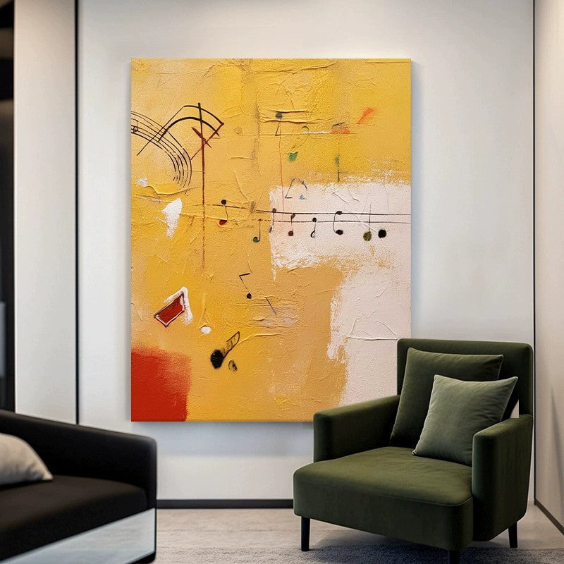 Handmade Oil Painting Canvas Wall Art Decoration Musical Theme Orange Abstract Painting For Home Living Room Decor Rolled Frameless Unstretched Painting