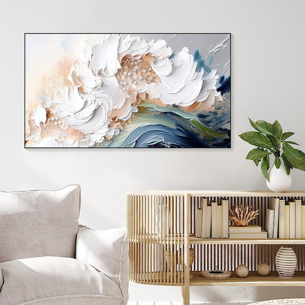 Modern Abstract Handmade Oil Paintings Heavy Texture White Waves No Framed Large Size Wall Picture For Restaurant Canvas Art Home Decor
