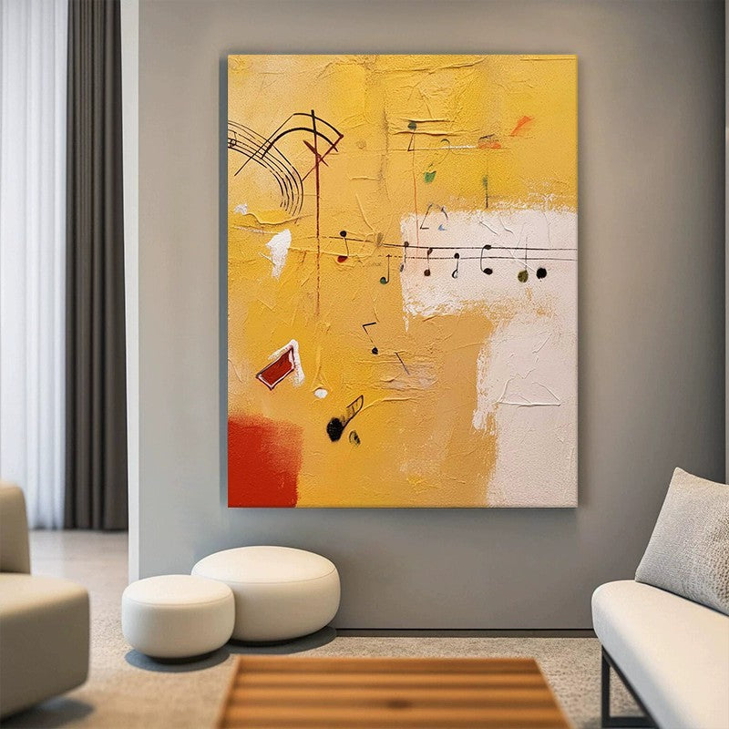 Handmade Oil Painting Canvas Wall Art Decoration Musical Theme Orange Abstract Painting For Home Living Room Decor Rolled Frameless Unstretched Painting