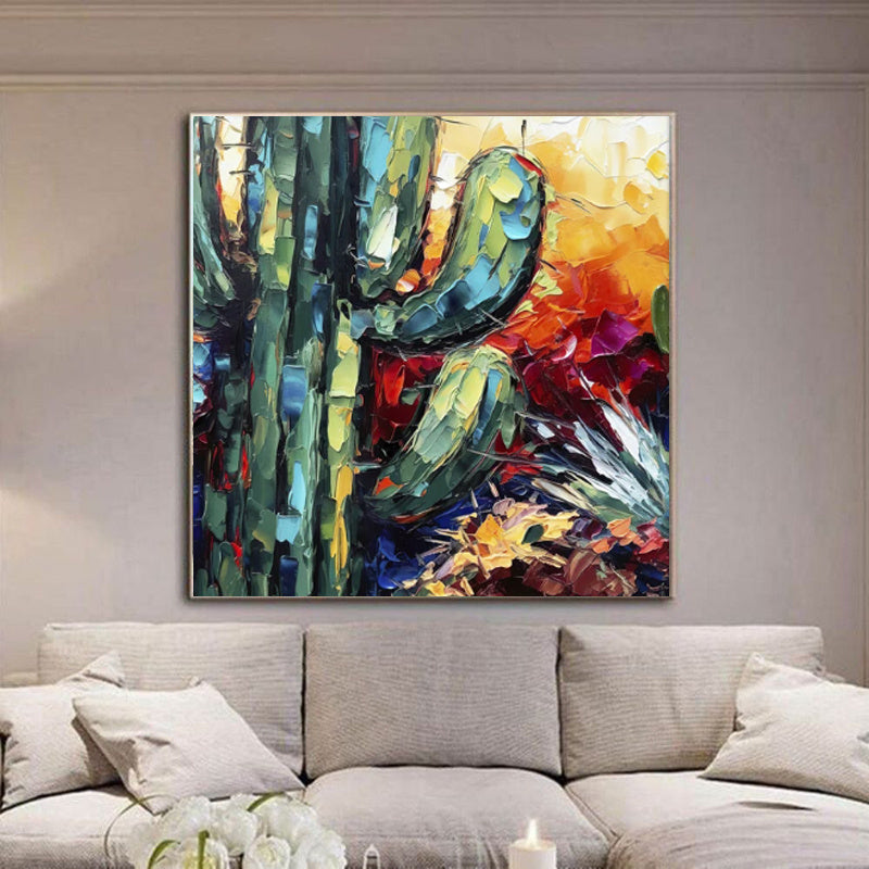 Handmade Oil Painting Canvas Wall Art Decoration Palette Knife Thick Oil Flower Cactusfor Home Dining Room Decor Rolled Frameless Unstretched Painting