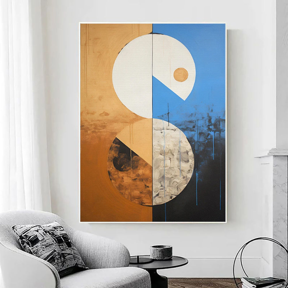 Handmade Oil Painting Canvas Wall Art Decoration Beige Blue Abstract Neutral Earthy Tone For Home Decor Rolled Frameless Unstretched Painting