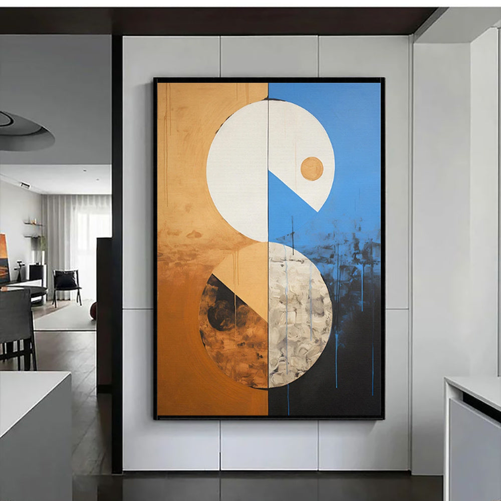 Handmade Oil Painting Canvas Wall Art Decoration Beige Blue Abstract Neutral Earthy Tone For Home Decor Rolled Frameless Unstretched Painting