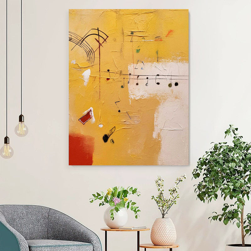 Handmade Oil Painting Canvas Wall Art Decoration Musical Theme Orange Abstract Painting For Home Living Room Decor Rolled Frameless Unstretched Painting