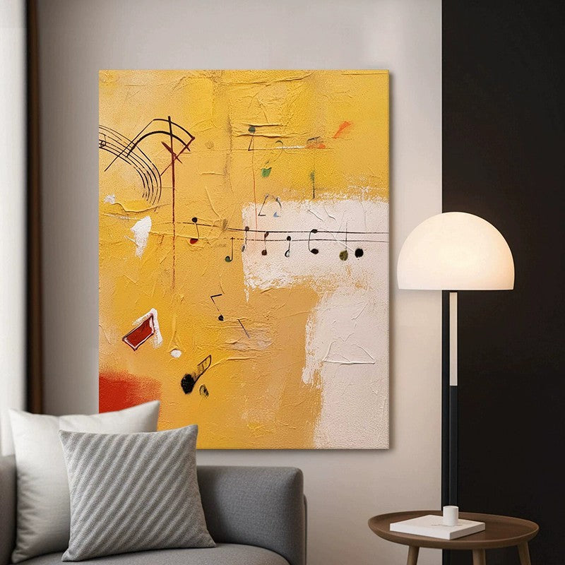Handmade Oil Painting Canvas Wall Art Decoration Musical Theme Orange Abstract Painting For Home Living Room Decor Rolled Frameless Unstretched Painting