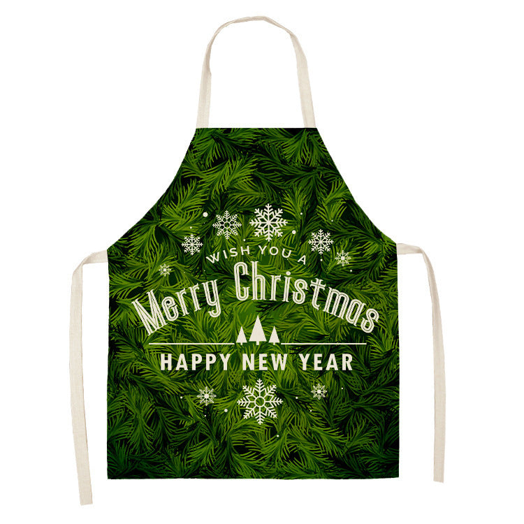 Household Green Series Christmas Dog Linen Apron Used In Kitchen