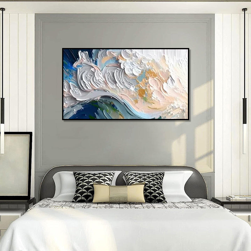 New Design Green Blue And White Seawaves Thick Canvas Handmade Oil Painting Original Abstract Beige Blue Sea Scape Wall Art Decor