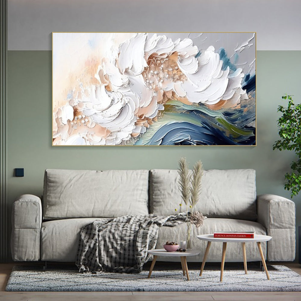 Modern Abstract Handmade Oil Paintings Heavy Texture White Waves No Framed Large Size Wall Picture For Restaurant Canvas Art Home Decor