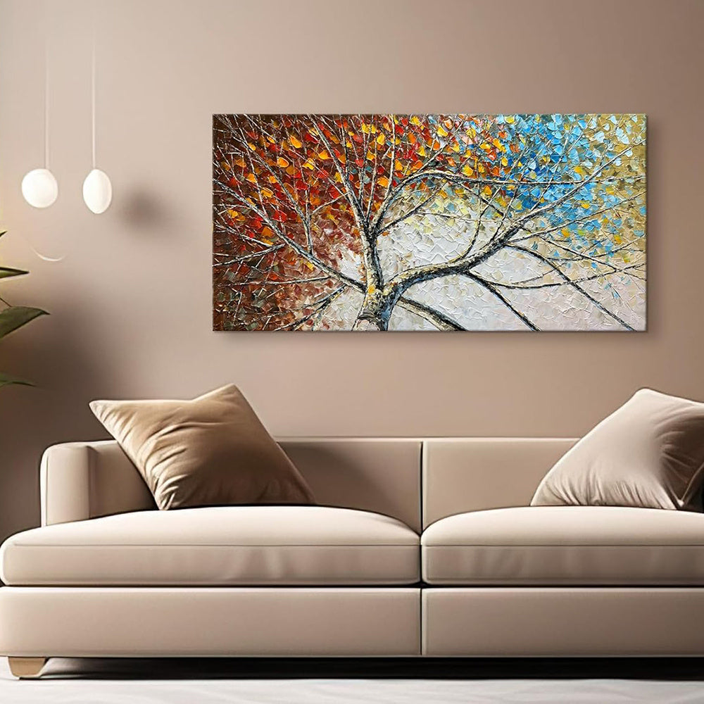 Large Handpainted Palette Knife Fortune Tree Oil Painting On Canvas Modern Abstract Landscape Art Poster Living Room Wall Pictures Home Decor
