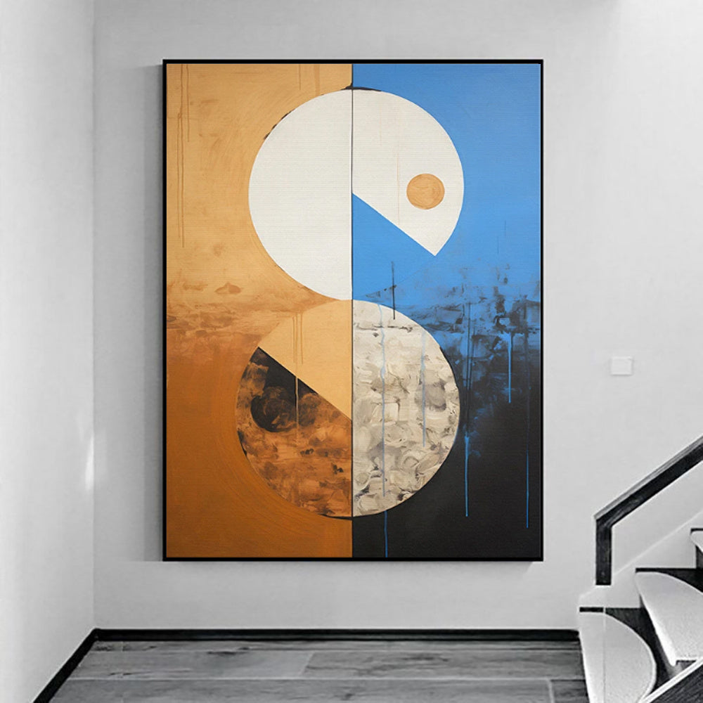 Handmade Oil Painting Canvas Wall Art Decoration Beige Blue Abstract Neutral Earthy Tone For Home Decor Rolled Frameless Unstretched Painting