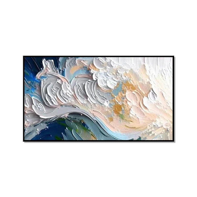 New Design Green Blue And White Seawaves Thick Canvas Handmade Oil Painting Original Abstract Beige Blue Sea Scape Wall Art Decor