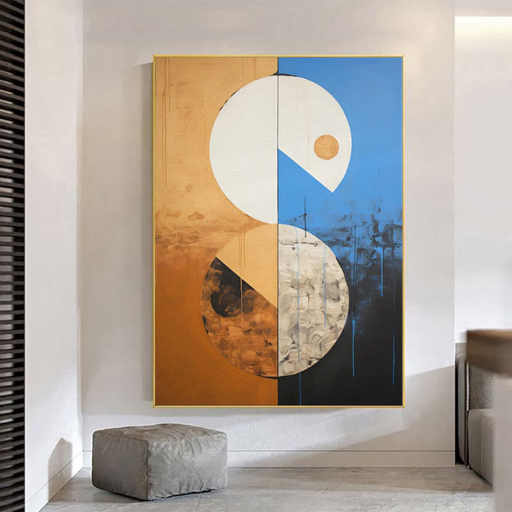 Handmade Oil Painting Canvas Wall Art Decoration Beige Blue Abstract Neutral Earthy Tone For Home Decor Rolled Frameless Unstretched Painting