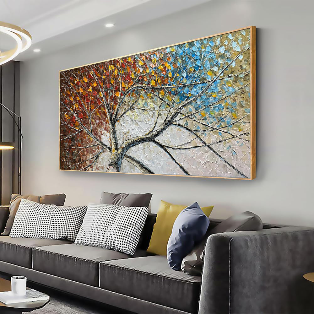 Large Handpainted Palette Knife Fortune Tree Oil Painting On Canvas Modern Abstract Landscape Art Poster Living Room Wall Pictures Home Decor